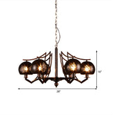 Lámpara de techo de metal grabado con burbujas vintage - Accesorio colgante de 6 luces de óxido para comedor